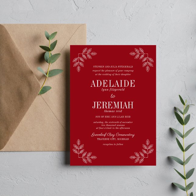 Floral Simplicity 2 Cranberry Wedding Invitation (Creator Uploaded)