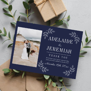 Floral Simplicity 2 Dark Navy Blue Wedding Thank You Card