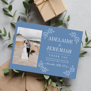 Floral Simplicity 2 Denim Blue Wedding Thank You Card