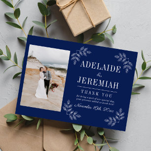 Floral Simplicity 2 Ink Blue Wedding Thank You Card