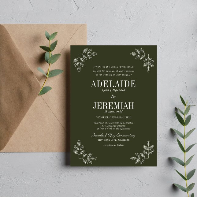 Floral Simplicity 2 Olive Green Wedding Invitation (Creator Uploaded)