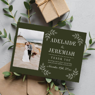 Floral Simplicity 2 Olive Green Wedding Thank You Card