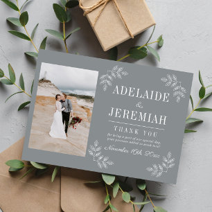 Floral Simplicity 2 Stone Grey Wedding Thank You Card