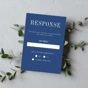 Floral Simplicity 2 True Blue Minimalist Wedding RSVP Card
