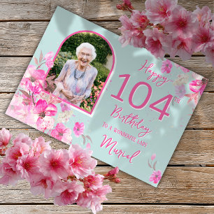 Floral Single Photo 104th Birthday Card