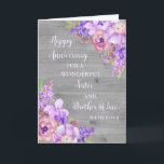 Floral Sister & Brother in Law Anniversary Card<br><div class="desc">Happy wedding anniversary card for sister and brother in law with beautiful watercolor vintage purple flowers,  rustic wood and sentimental verse.</div>