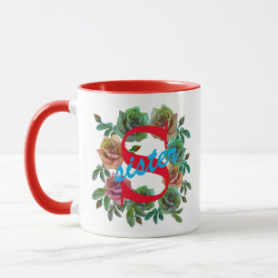 FLORAL SISTER CUSTOM LETTER MUG