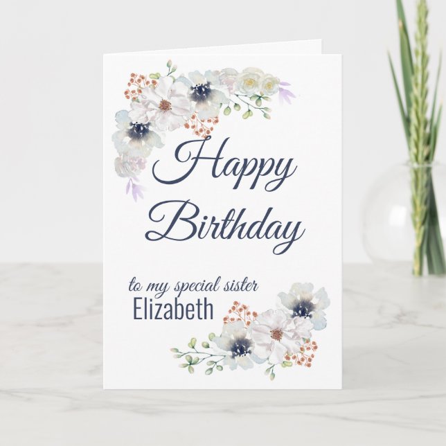 Floral Sister Happy Birthday Card (Front)