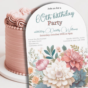 Floral sixtieth birthday dahlias  invitation