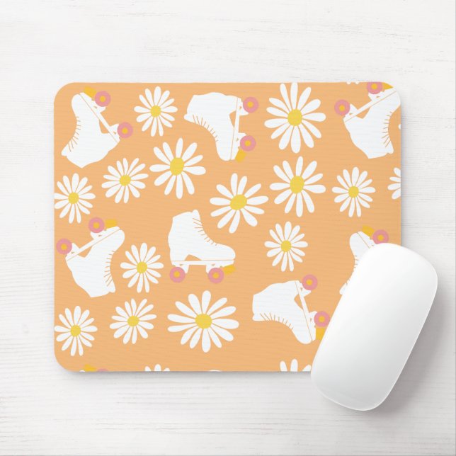 Floral Skates Roller Skating Pattern Peach Mouse Mat (With Mouse)