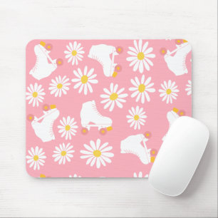 Floral Skates Roller Skating Pattern Pink Mouse Mat