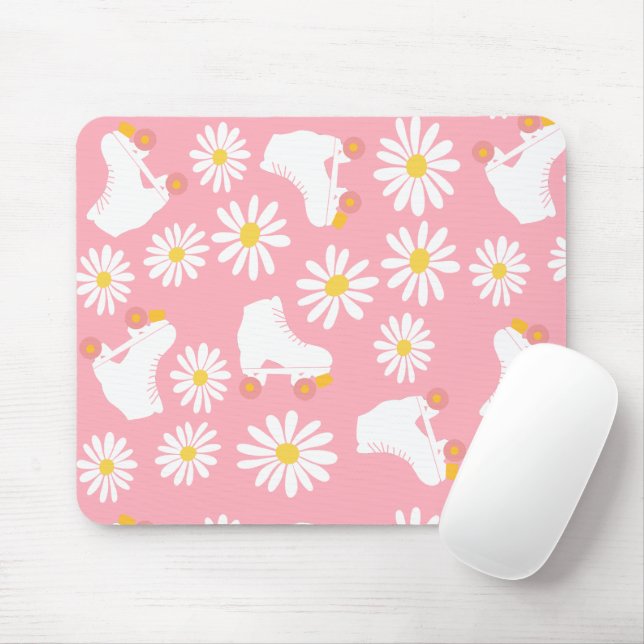Floral Skates Roller Skating Pattern Pink  Mouse Mat (With Mouse)