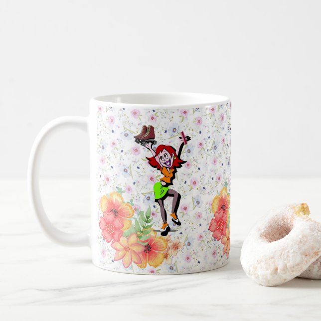 Floral Skating Mug (With Donut)
