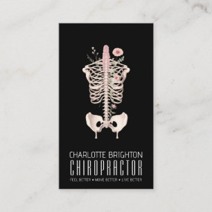 Floral Skeleton Chiropractor Black Appointment & Business Card