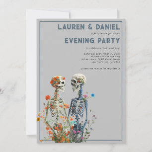 Floral Skeleton Couple QR Wedding Evening Party Invitation