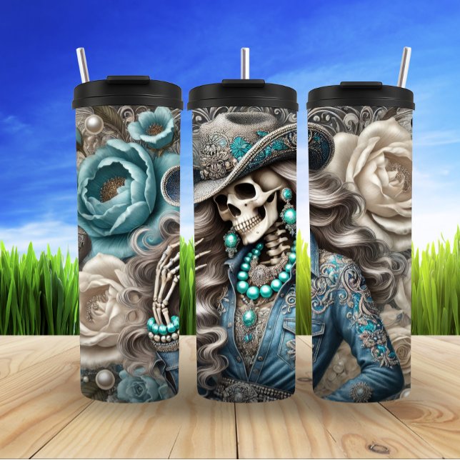 Floral Skeleton Cowgirl Chic Thermal Tumbler (Creator Uploaded)