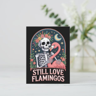 Floral Skeleton Flamingo Halloween Postcard