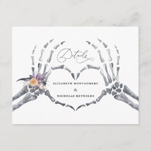 Floral Skeleton Halloween Wedding Guest Details Enclosure Card