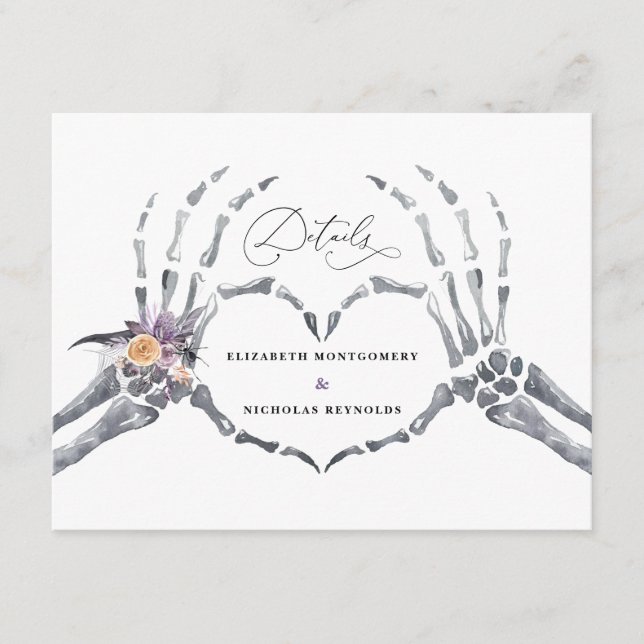 Floral Skeleton | Halloween Wedding Guest Details Enclosure Card (Front)
