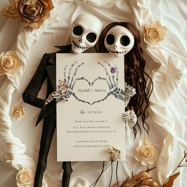 Floral Skeleton | Halloween Wedding Guest Details Enclosure Card (Creator Uploaded)
