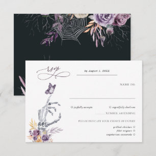 Floral Skeleton Halloween Wedding RSVP Card