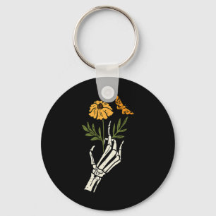 Floral Skeleton Hand Flower Retro Vintage Hallowee Key Ring
