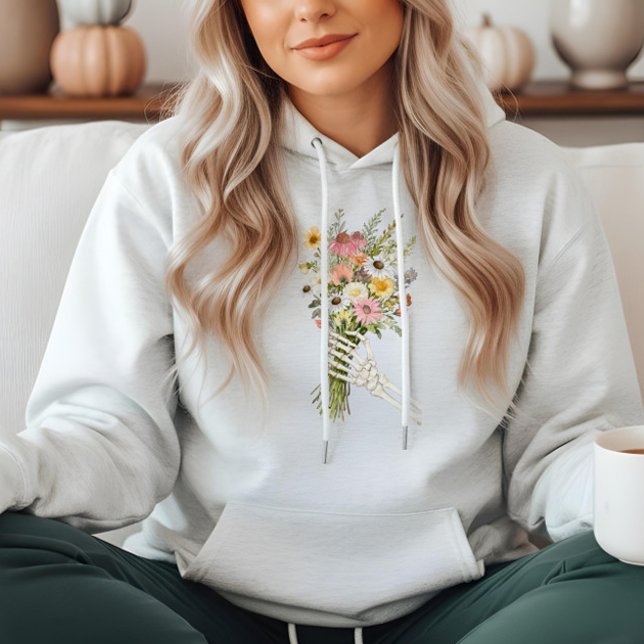Floral Skeleton Hand Wildflower Bouquet Heart Hoodie (Floral Skeleton Hand Wildflower Bouquet Heart Hoodie)