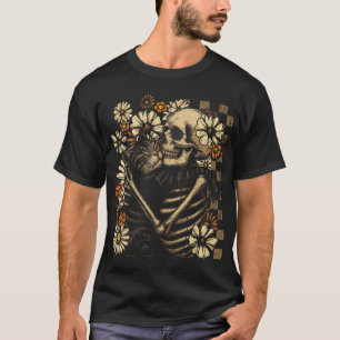 Floral Skeleton Hugging Cat Halloween Cat Lover T-Shirt