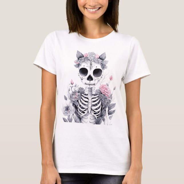 Floral Skeleton Pastel Gothic Coquette T Shirt (Front)