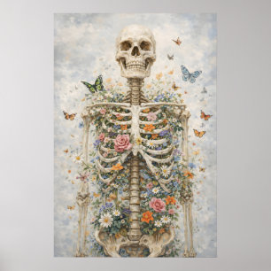 Floral Skeleton Poster, Butterfly Anatomy Wall Poster