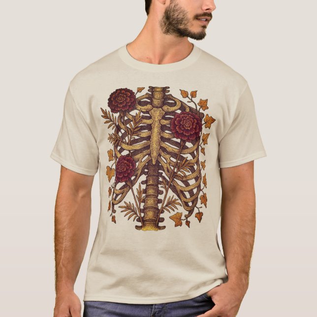 Floral skeleton Rib cage T-Shirt (Front)