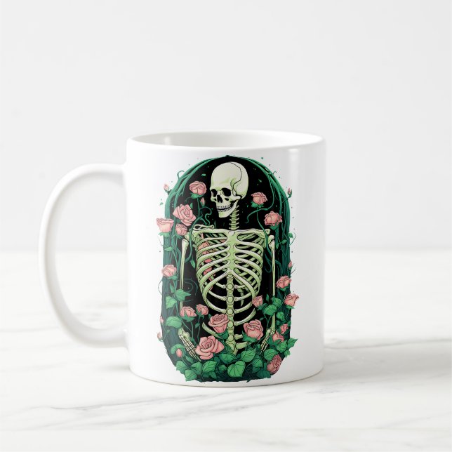 Floral Skeleton Roses Surreal Gothic Gardening Pla Coffee Mug (Left)