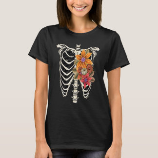 Floral Skeleton Vintage X Ray Ribcage Flower Goth  T-Shirt