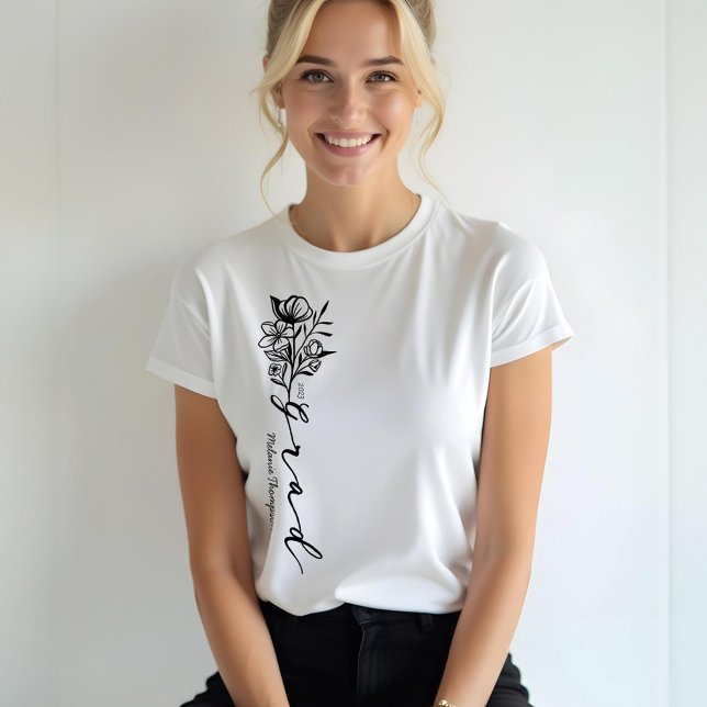 Floral Sketch Modern Grad Script Personalised Grad Tri-Blend Shirt (Floral Sketch Modern Grad Script Personalized Grad Tri-Blend Shirt)