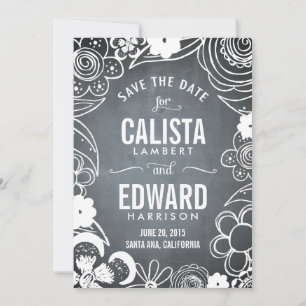 Floral Sketch Save The Date - Chalkboard