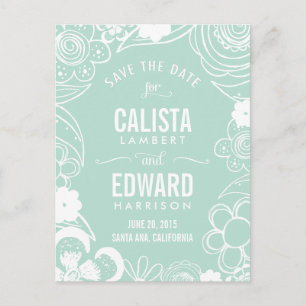 Floral Sketch Save The Date - Editable Colour Announcement Postcard