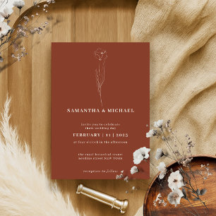 Floral Sketch Terracotta Botanical elegant Invitation