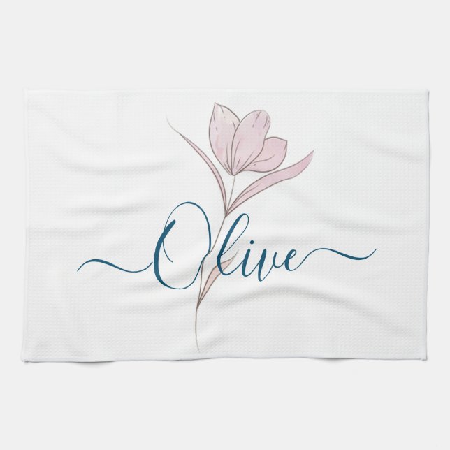 Floral Sketch watercolor Personalised  Tea Towel (Horizontal)