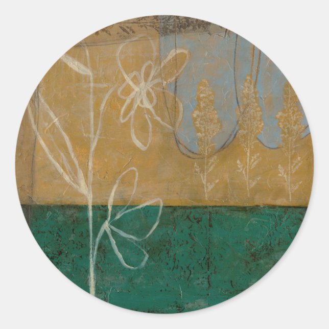 Floral Sketch with Wildflower and Plants Classic Round Sticker (Front)