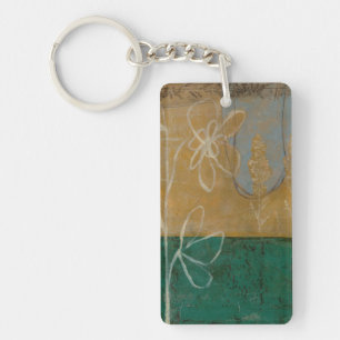 Floral Sketch with Wildflower and Plants Key Ring