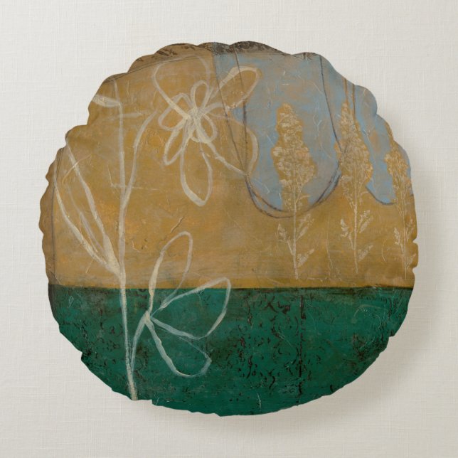 Floral Sketch with Wildflower and Plants Round Cushion (Front)