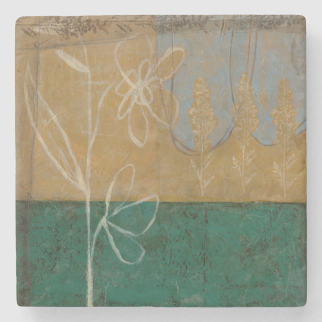 Floral Sketch with Wildflower and Plants Stone Coaster (Front)