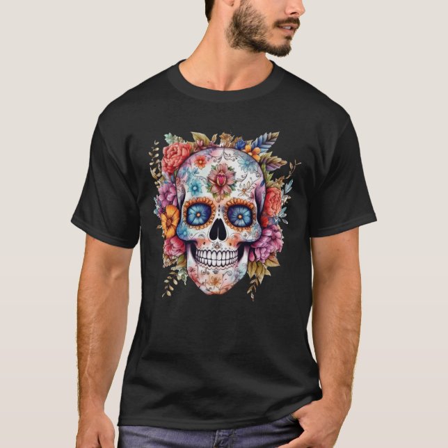 Floral Skull 3 T-Shirt (Front)