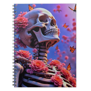 Floral Skull and Butterflies Surreal Art Notebook