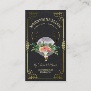 Floral Skull And Moon Black Witchcraft Business Card