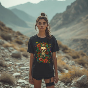 Floral Skull Art, Vintage Botanical Skeleton T-Shirt