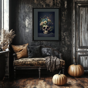 Floral Skull Art - Vintage Style Gothic Poster