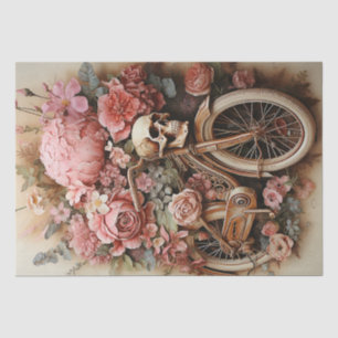 Floral Skull Bicycle Watercolor Decoupage Tissue Paper