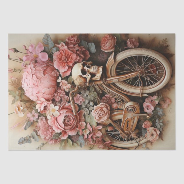 Floral Skull Bicycle Watercolor Decoupage Tissue Paper (Front)