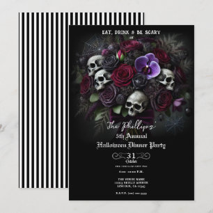Floral Skull Bouquet Gothic Halloween Dinner Party Invitation